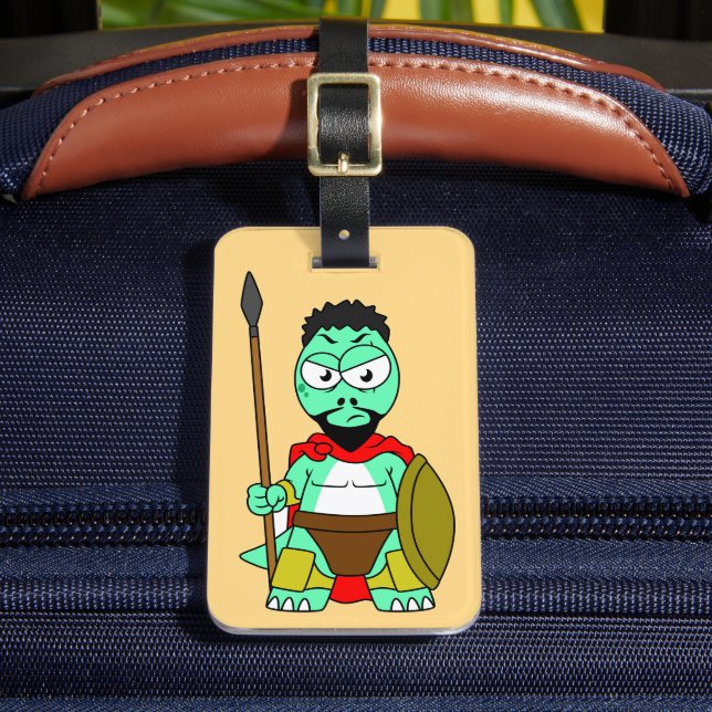 Tyrannosaurus Rex Dressed As Leonidas. Luggage Tag (Front Insitu 2)