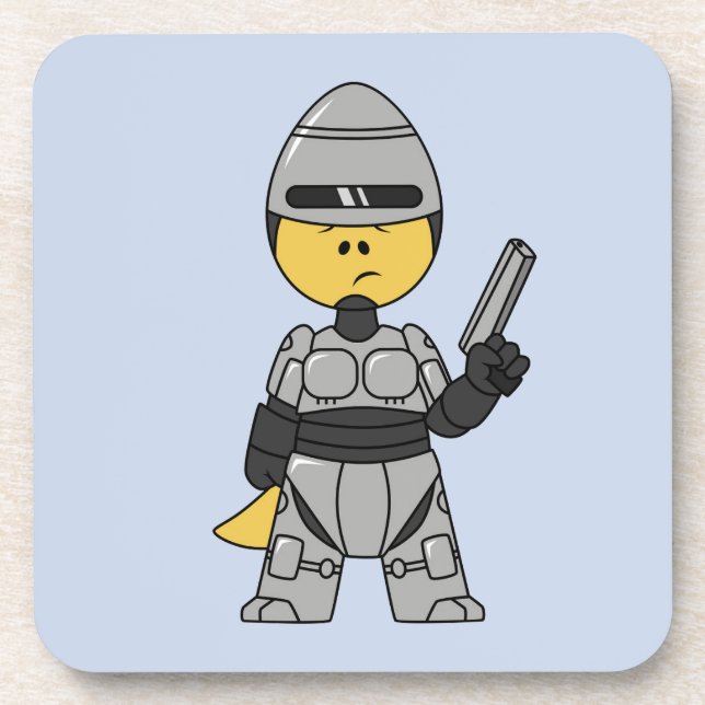 Tyrannosaurus Rex Dressed As Robocop. Beverage Coaster (Front)