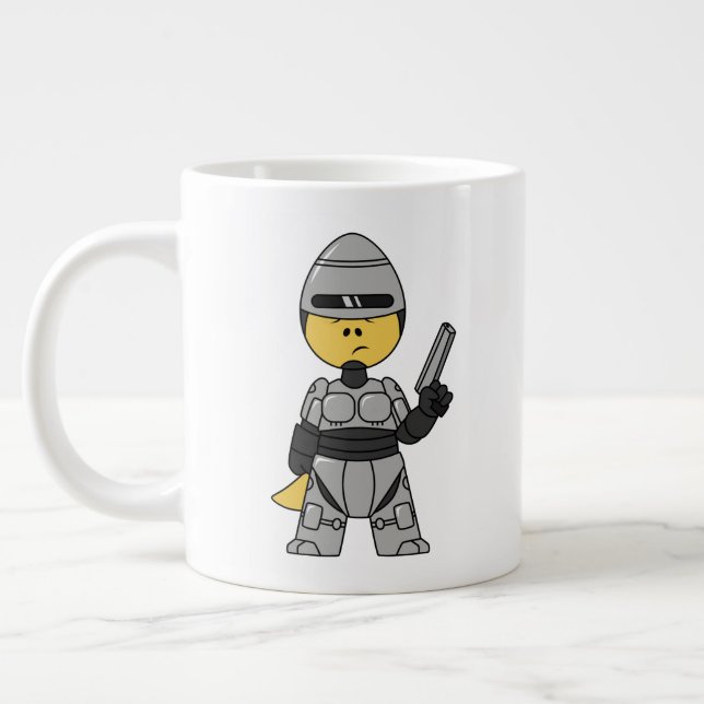 Tyrannosaurus Rex Dressed As Robocop. Giant Coffee Mug (Left)