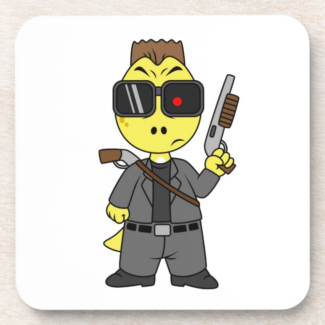Tyrannosaurus Rex Dressed As The Terminator. Beverage Coaster (Front)
