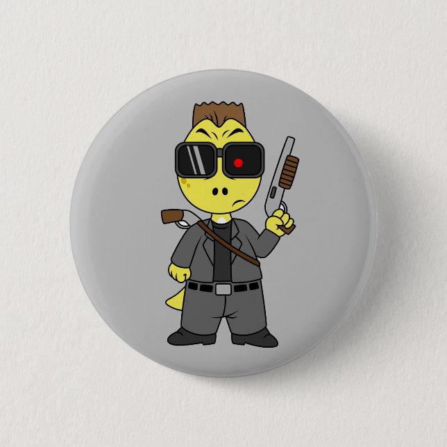 Tyrannosaurus Rex Dressed As The Terminator. Button (Front)