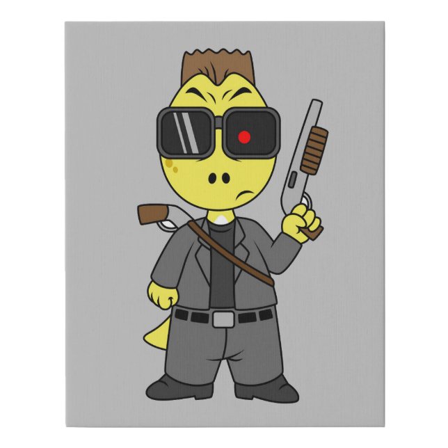 Tyrannosaurus Rex Dressed As The Terminator. Faux Canvas Print (Front)