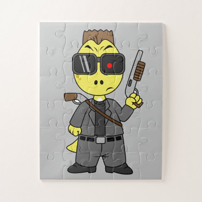 Tyrannosaurus Rex Dressed As The Terminator. Jigsaw Puzzle (Vertical)