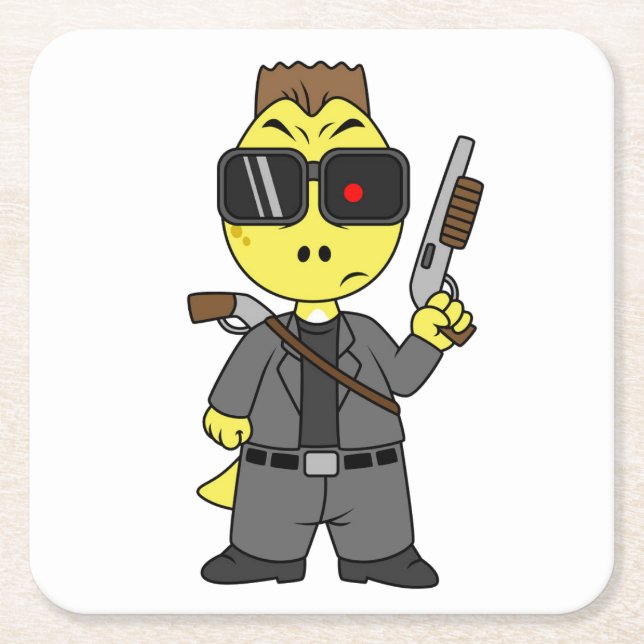 Tyrannosaurus Rex Dressed As The Terminator. Square Paper Coaster (Front)