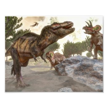 Tyrannosaurus Rex Escaping From Triceratops Attack Photo Print by Elenarts_PaleoArts at Zazzle