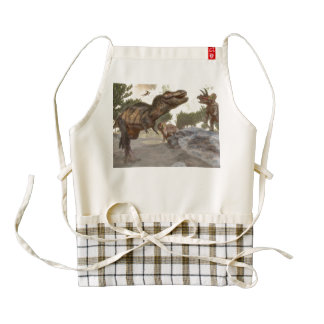 Tyrannosaurus rex escaping from triceratops attack zazzle HEART apron