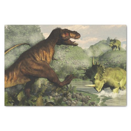 Tyrannosaurus rex fighting against styracosaurus tissue paper