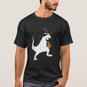 Tyrannosaurus Rex Halloween Pumpkin Faces Witch Ha T-Shirt