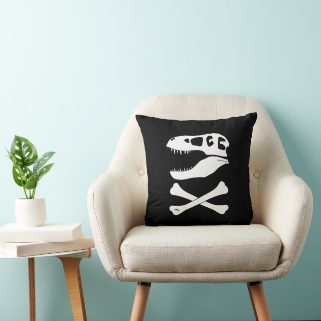 Tyrannosaurus rex Jolly Roger Pirate Flag Throw Pillow (Chair)