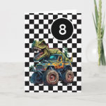 Tyrannosaurus Rex Monster Truck 8th Birthday Card<br><div class="desc">A dinosaur monster truck 8th birthday card for boys. Featuring a black and white checkered background on the front with a place you can easily personalize the age if needed. A Tyrannosaurus rex dinosaur on top of a monster truck will delight all dinosaur and monster truck fans.</div>