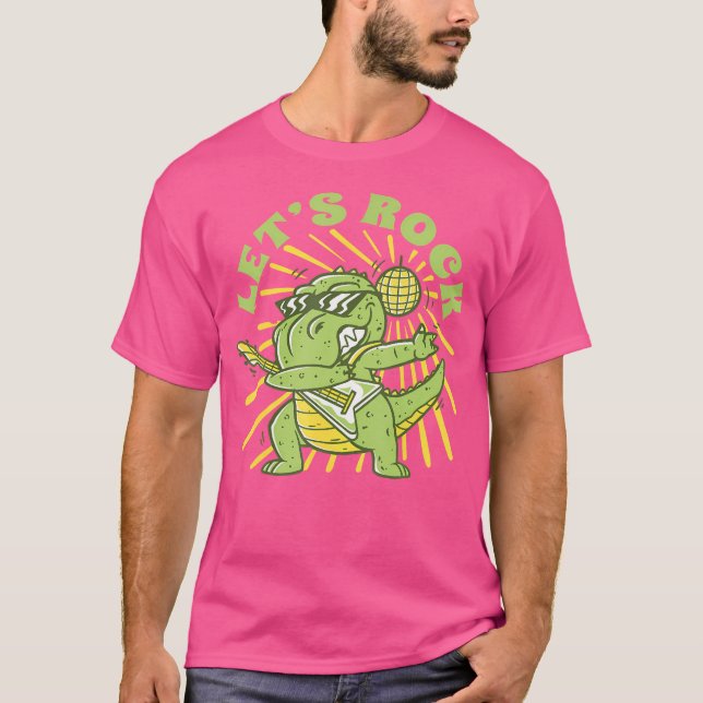 Tyrannosaurus Rex Playing Guitar  T-Rex  Funny Din T-Shirt (Front)