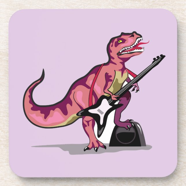 Tyrannosaurus Rex Playing The Guitar. Beverage Coaster (Front)