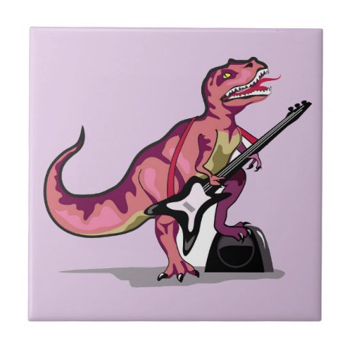Tyrannosaurus Rex Playing The Guitar Ceramic Tile