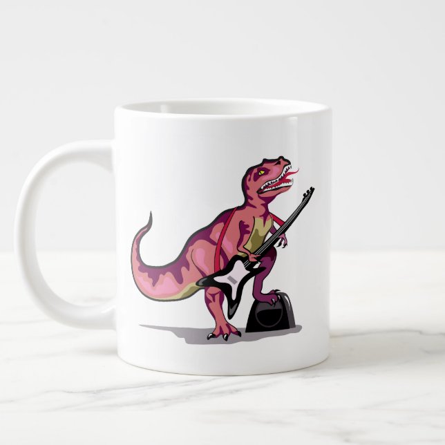 Tyrannosaurus Rex Playing The Guitar. Giant Coffee Mug (Left)