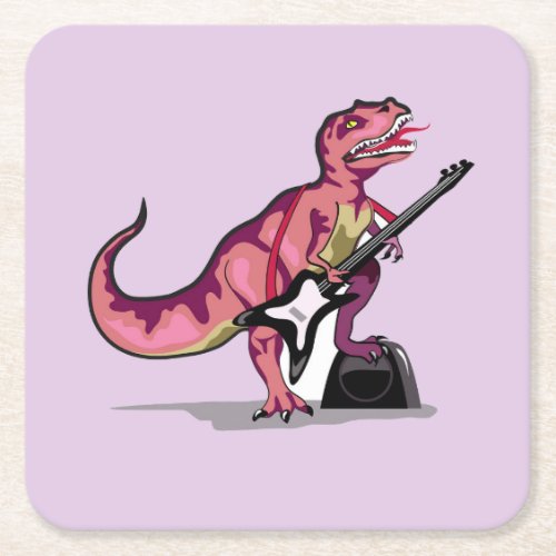 Tyrannosaurus Rex Playing The Guitar Square Paper Coaster