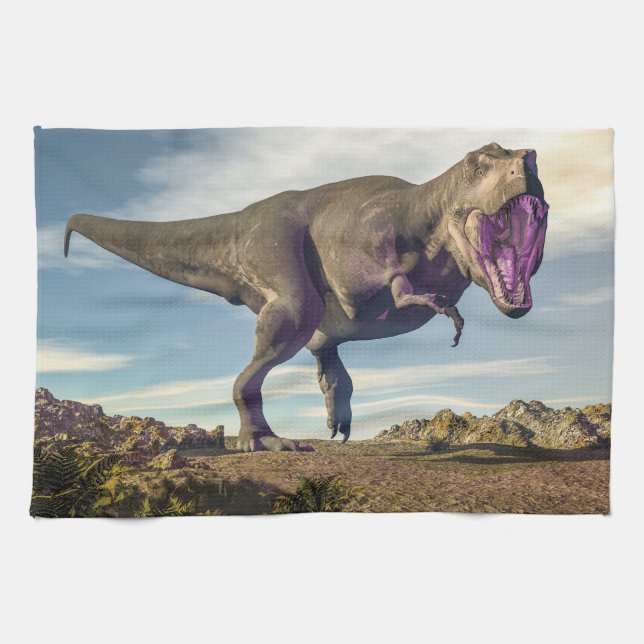 Tyrannosaurus rex raoring kitchen towel (Horizontal)