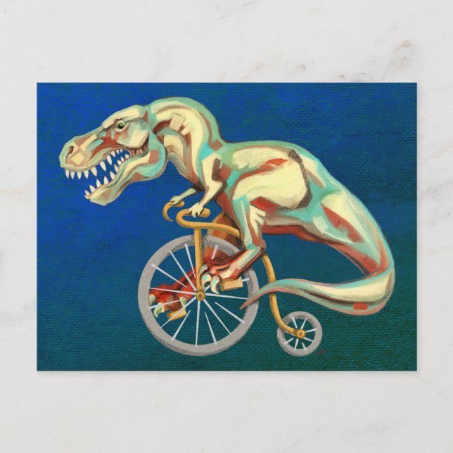Tyrannosaurus Rex Riding a Bicycle Postcard (Front)