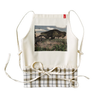 Tyrannosaurus rex roaring at a triceratops zazzle HEART apron