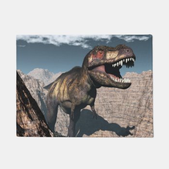 Tyrannosaurus Rex Roaring In A Canyon Doormat by Elenarts_PaleoArts at Zazzle