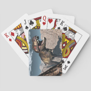 Tyrannosaurus rex roaring in a canyon poker cards