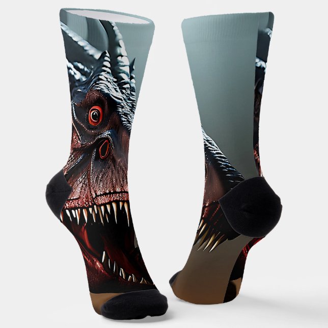 Tyrannosaurus Rex Scary Face, Crew Socks (Angled)
