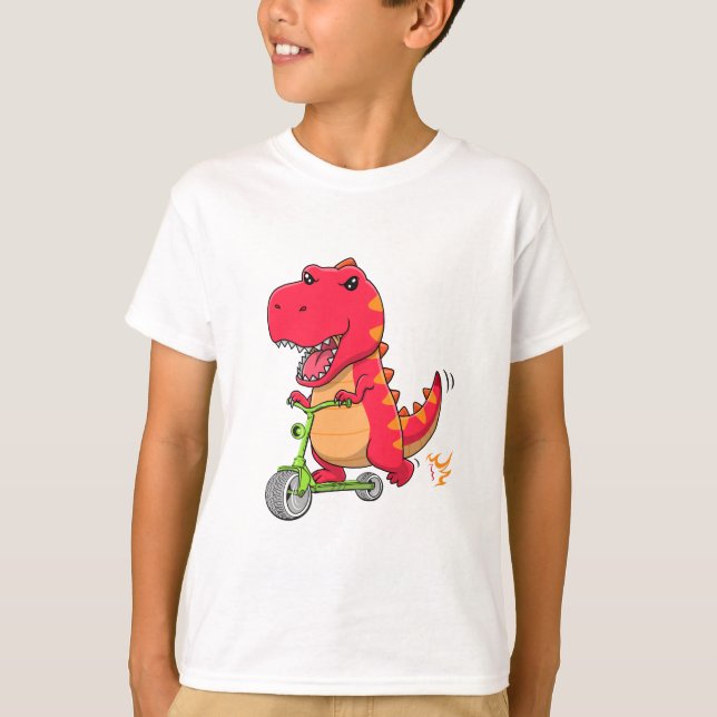 Tyrannosaurus rex T-rex Dinosaur Riding A Scooter  T-Shirt (Front)
