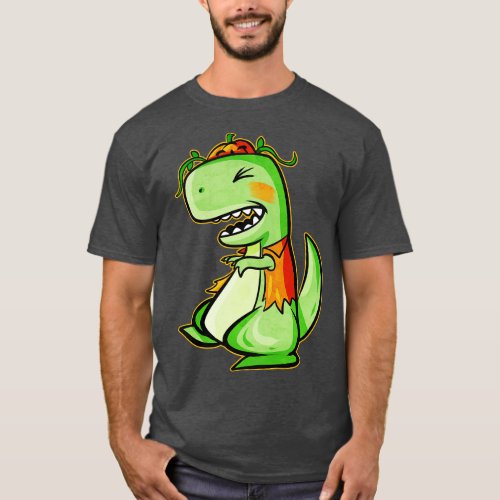 Tyrannosaurus Rex TRex With Vest And Pumpkin For H T_Shirt