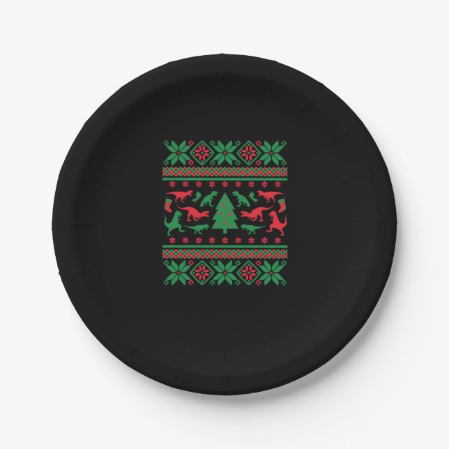 Tyrannosaurus Rex Ugly Christmas Sweater - Trex Ug Paper Plates (Front)