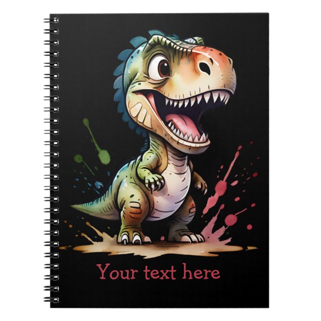Tyrannosaurus Rex Watercolor Splash Personalized Notebook (Front)