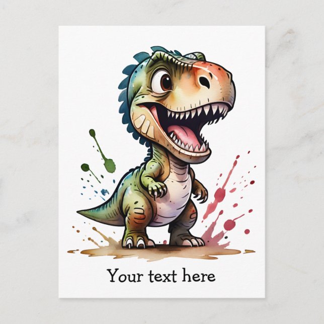 Tyrannosaurus Rex Watercolor Splash Personalized Postcard (Front)