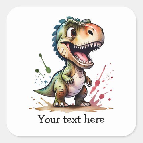 Tyrannosaurus Rex Watercolor Splash Personalized Square Sticker