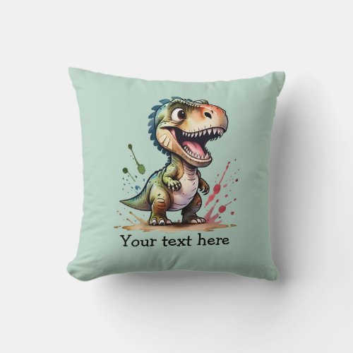 Tyrannosaurus Rex Watercolor Splash Personalized Throw Pillow