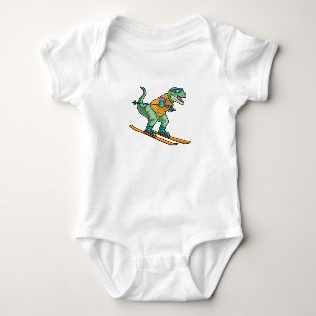 Tyrannosaurus Skier Ski goggles Ski Baby Bodysuit (Front)