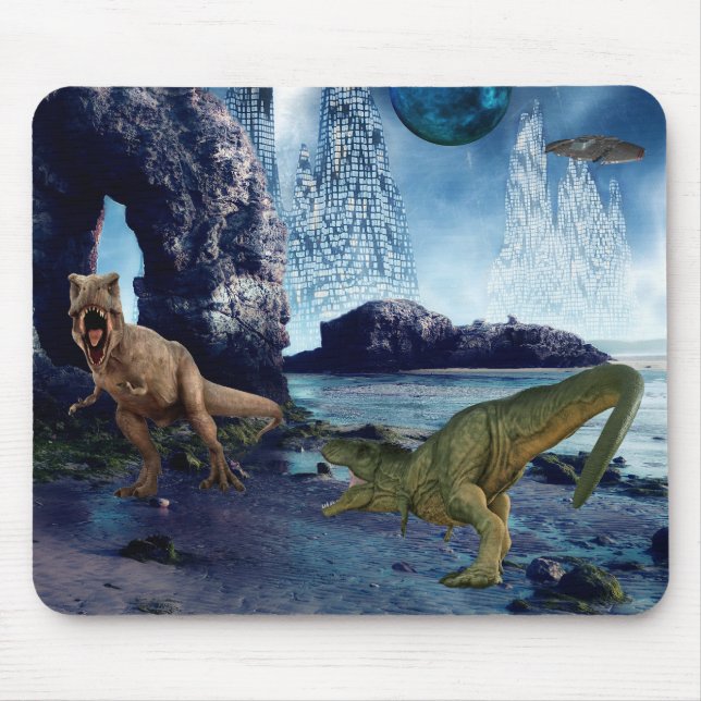 Tyrannosaurus T-Rex Dinosaur Battle Alien Planet Mouse Pad (Front)