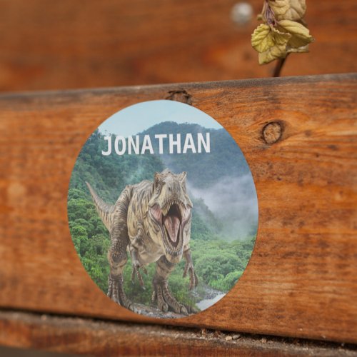 Tyrannosaurus T_rex Dinosaur Monogram name  Classic Round Sticker