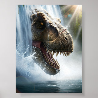 Tyrannosaurus T Rex in a waterfall Poster