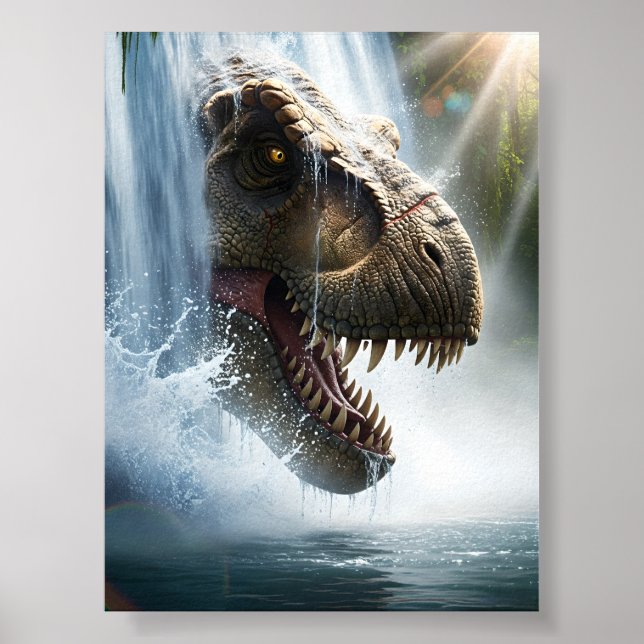 Tyrannosaurus T Rex in a waterfall Poster (Front)
