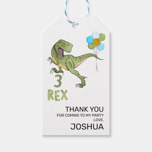 Tyrannosaurus Three Rex Dino 3rd Birthday Gift Tags