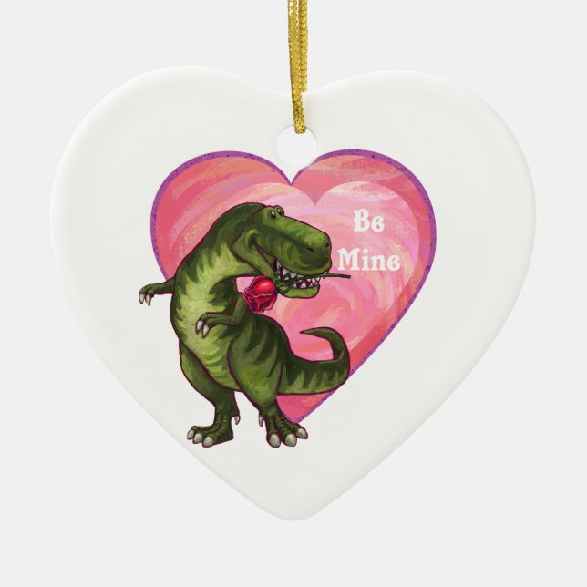 Tyrannosaurus Valentine's Day Ceramic Ornament (Front)