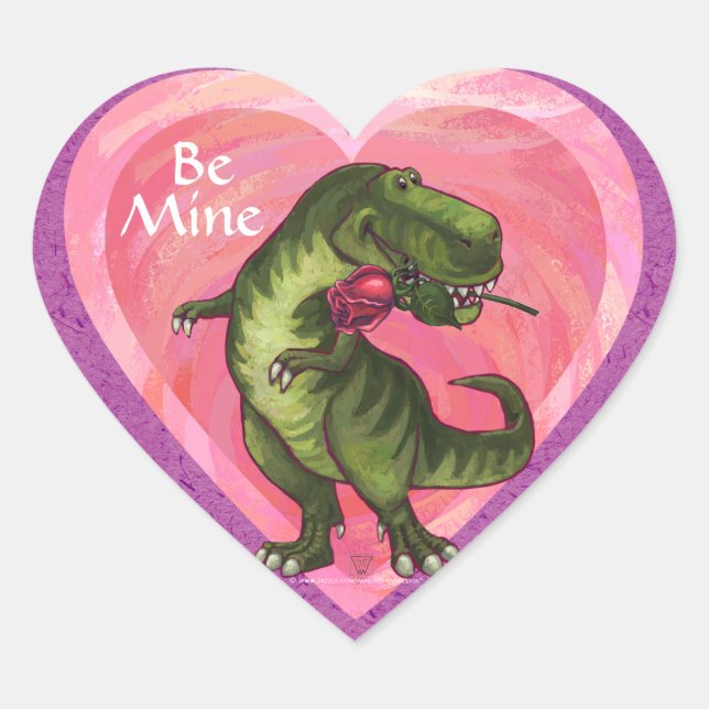 Tyrannosaurus Valentine's Day Heart Sticker (Front)