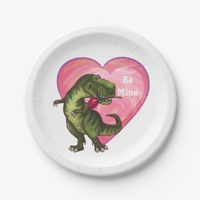 Tyrannosaurus Valentine's Day Paper Plates (Front)