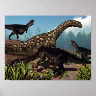 Tyrannotitan attacking an argentinosaurus dinosaur poster