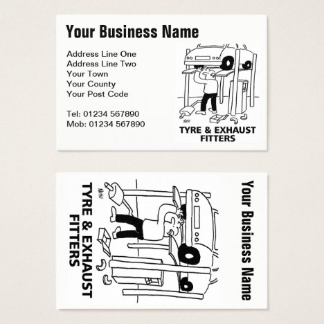 Tyre &amp; Exhaust Fitters Cartoon Business Card