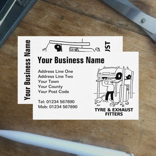 Tyre  Exhaust Fitters Cartoon Business Card