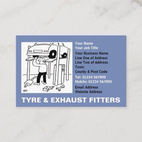 Tyre  Exhaust Fitters Cartoon Business Card