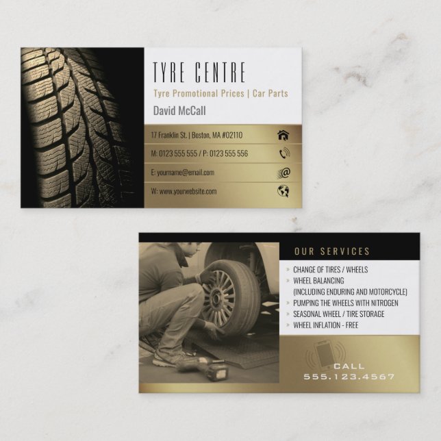 Tyre Store Services | Car Parts Gold Business Card (Front/Back)