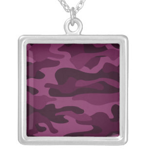 Tyrian Purple Monocolor Camo Silver Plated Necklace