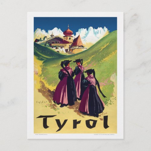 Tyrol Austria Vintage Poster 1947 Postcard