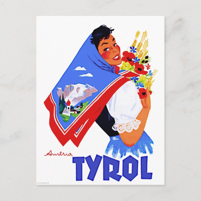 Tyrol,Austria.Woman with flowers and painted scarf Postcard (Front)