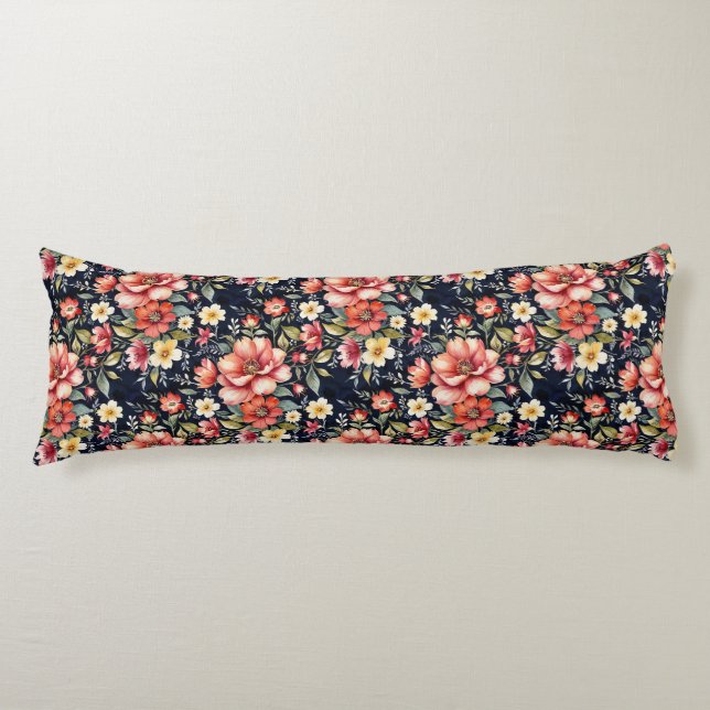 Tyrolean Flower Bouquets on Navy Body Pillow (Front)